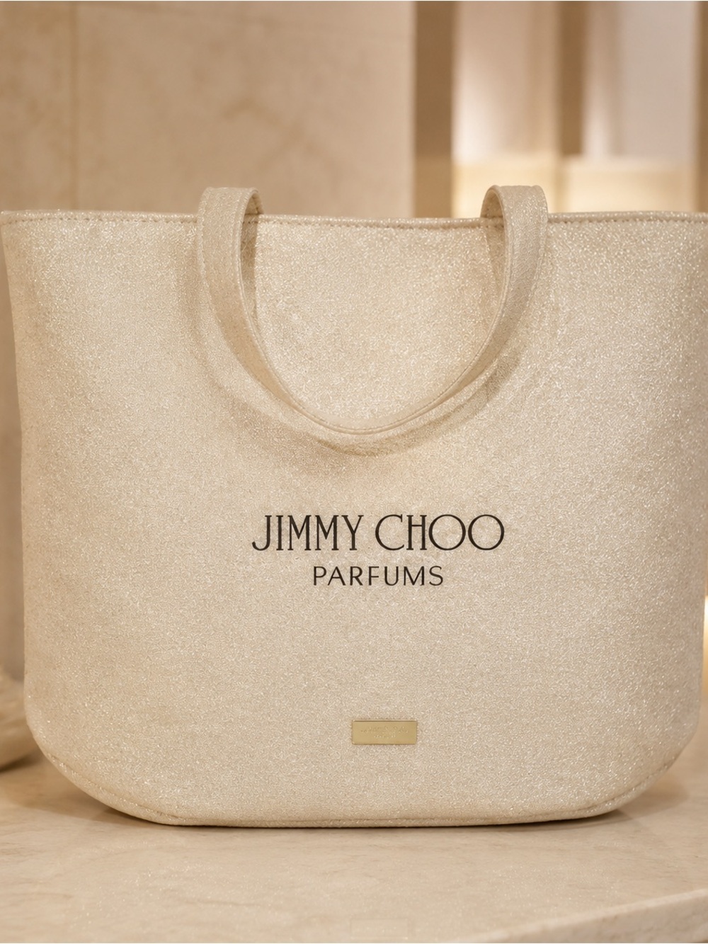 NWT Jimmy Choo Parfums Champagne Gold Glitter Tote Bag Sealed